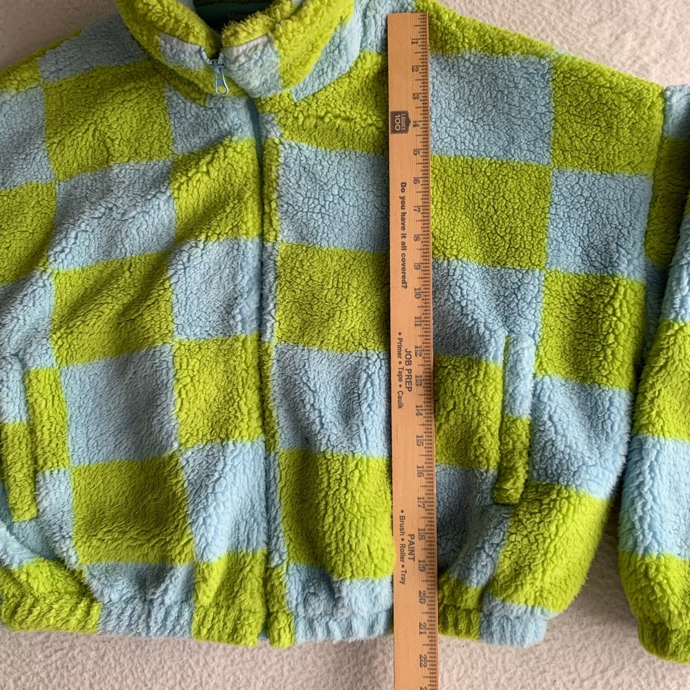 Urban Outfitters Full Zip Fleece Jacket Womens M Sherpa Cropped Blue Green Cozy - Picture 5 of 9